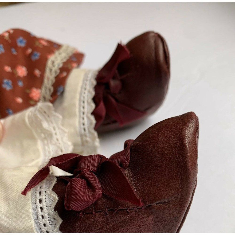 Hand Made Vintage Soft Body Rag Doll 17” Fabric Victorian Petticoat Velvet Red - Picture 11 of 12